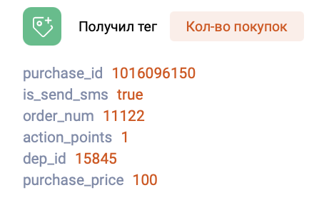 Пример параметров системного тега «Кол-во покупок»